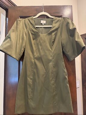 Tuckernuck Olive Green Puff-Sleeve dress